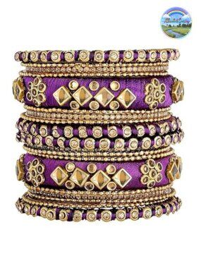 Handmade Silk Thread Faux Stone Bangle Set Indian Wedding Chudha Bracelet